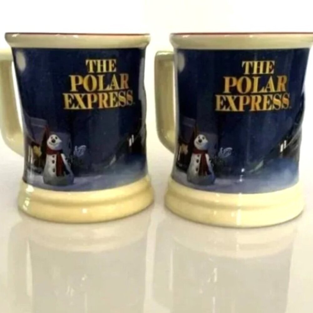 2 POLAR EXPRESS HOT CHOCOLATE MUGS  LIKE NEW